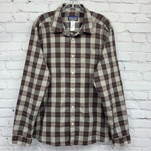 Patagonia Men’s Long-Sleeved Gone Again Button Up Shirt Rust Brown Plaid Sz L